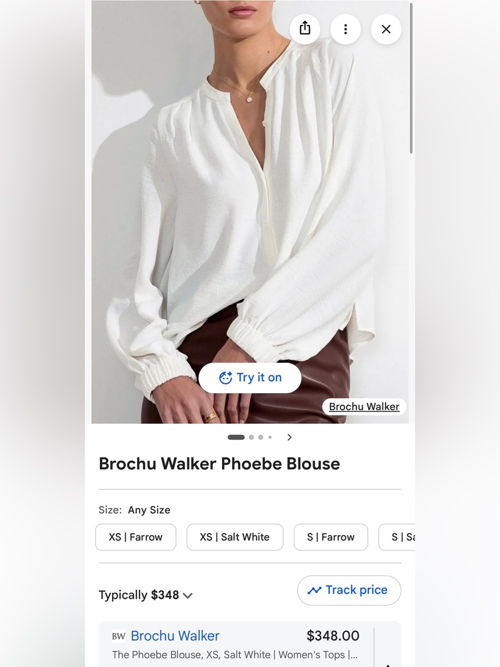 NEW Brochu Walker The Phoebe Blouse in Salt White. Sold-out designer style with - Picture 7 of 12